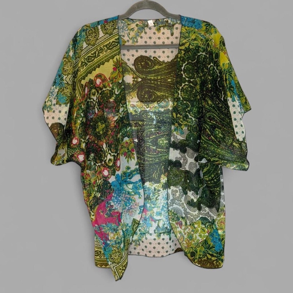 Women’s Vibrant Short Sheer Kimono Jacket Cover Up S/M
